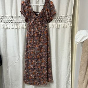 Sincerly Jules | Dresses | Nwt Sincerely Jules Cream And Brown Midi Dress  Abstract Print W Cutouts Size M | Poshmark